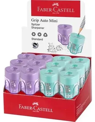 Strúhadlo, displej, jednodierové, so zásobníkom, FABER-CASTELL "GRIP Auto Mini", mix pastelových farieb