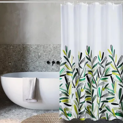Produktbild von LIONMOOD Duschvorhang - Badewannen Vorhang inkl. Haken - Polyester Textil - 180x200cm - Pflanzen-Hecke