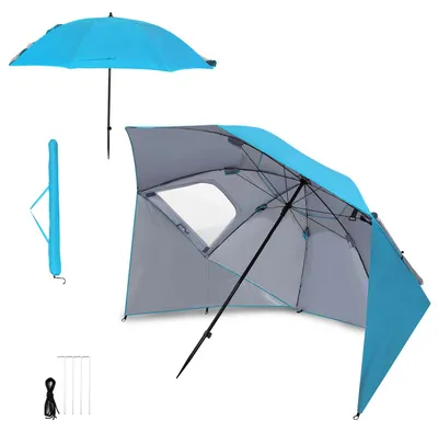 Zdjęcie produktu dla Parasol plażowy Eikuavon 210 cm, ochrona UV 50+, wodoodporny, z torbą transportową, do plaży, ogrodu i na kemping, kolor błękitny