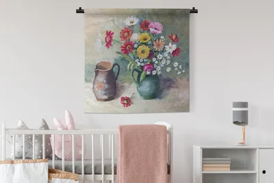 Produktbild von MuchoWow® Wandteppich Wandbehang Blumen - Bunt - Farbe 90x90 cm Tapisserie Dekoration Wandtuch - Wandaufhänger