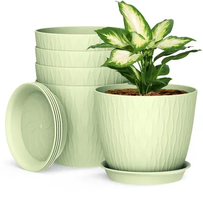 Productafbeelding van Bloempotten met irrigatiesysteem, set van 5, 20,3 cm, lichtgroen, kunststof