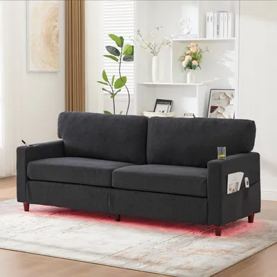 Obrázek produktu pro MODFU Elegantní dvoumístná pohovka chaiselongue relaxační křeslo s USB-C portem a LED ambiencí, lounge-sofa s integrovanými bočními kapsami, tmavě šedá