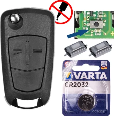 Produktbild von Autoschlüssel Funk Fernbedienung Austausch 2 Tasten Gehäuse + Mikrotaster + Rohling + Batterie kompatibel mit Opel
