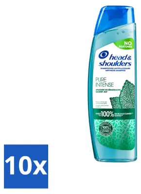 Zdjęcie produktu dla 10 sztuk szamponu Head & Shoulders Pure Intense do włosów przetłuszczonych, o działaniu przeciwłupieżowym, z dodatkiem mięty pieprzowej, pojemność 250 ml - zestaw ekonomiczny