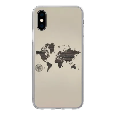 Produktbild von MuchoWow® Handyhülle Schutzhülle Hülle für iPhone X Weltkarte - Holz - Braun Silikon Softcase Handy Hülle - Handyhülle
