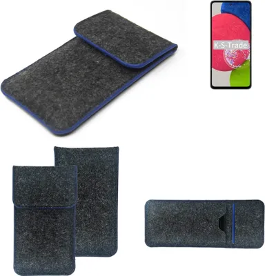 Produktbild von K-S-Trade Handy-Hülle Schutz-Hülle kompatibel mit Samsung Galaxy A52s 5G Filztasche Pouch Tasche Case Sleeve Filzhülle dunkelgrau, blauer Rand