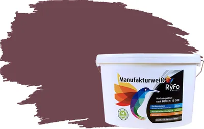 Produktbild von RyFo Colors Bunte Wandfarbe Manufakturweiß Bordeauxbraun 10l - weitere Violett Farbtöne und Größen erhältlich, Deckkraft Klasse 1, Nassabrieb Klasse 1