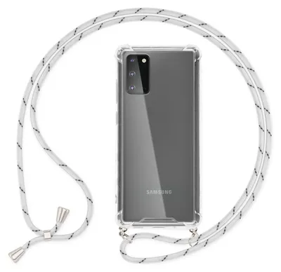 Produktbild von NALIA Handy Hülle mit Kette für Samsung Galaxy S20, Soft Kordel Cover Phone Etui Weiß