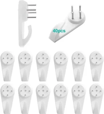 Image de Crochets invisibles pour clous - Faciles à accrocher - 40 pièces - Blanc - Plastique