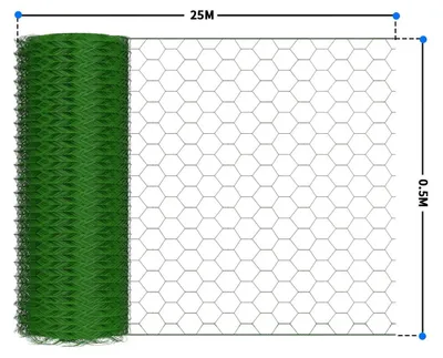 Produktbild von Sechseck Drahtgeflecht Gartenzaun - Geflügelzaun Rolle 0,5 x 25 m - PVC-beschichteter Metalldraht - Für Hühner und Geflügel - Garten Tier Pflanzen Schutz - Rostbeständig