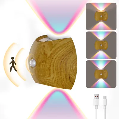 Produktbild von Aufladbare LED Nachtlicht mit Bewegungssensor, Bunt 3 Lichtmodi Kabellose Magnetische Wandleuchte für Schlafzimmer, Flur, Treppe