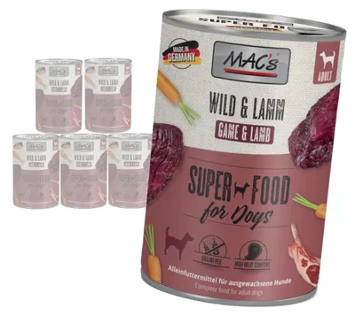 Produktbild von MAC's getreidefreies Nassfutter für Hunde mit Hirsch und Lamm, 6 x 400 g