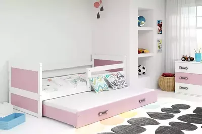 Obrázek produktu pro Dětská postel s přistýlkou bez matrací 80x190 FERGUS - bílá / růžová