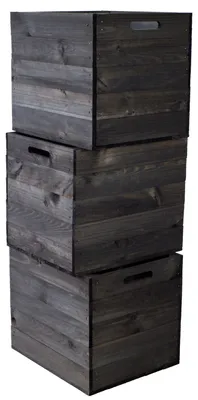 Produktbild von 3er set Holzkiste schwarz lasiert passend für Kallax und Expeditregale Regaleinsatz