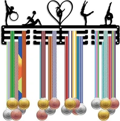 Immagine prodotto di Espositore per medaglie di sport agonistici e ginnastica artistica - Robusto espositore in metallo nero per oltre 60 medaglie