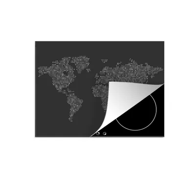 Produktbild von KitchenYeah© Herdabdeckplatte Weltkarte mit Punkten - schwarz und weiß , 70x52cm, Küche Deko, Glaskeramikkochfeld Herdabdeckung, Abdeckplatte fùr Kochfeld