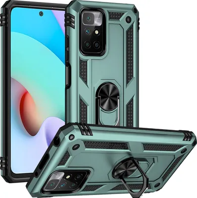 Obrázek produktu pro Pouzdro pro Xiaomi Redmi 10 dvouvrstvé robustní, vojenská ochrana pouzdro s držákem prstenu a stojánkem zelené