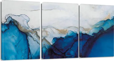 Obrázok produktu pre Moderný 3-dielny abstraktný obraz na plátne modrý biely mramor 30x40 cm