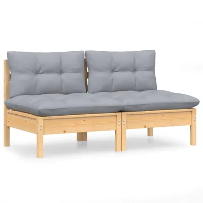 Produktbild von 2-Sitzer-Gartensofa mit Grauen Kissen Massivholz Kiefer