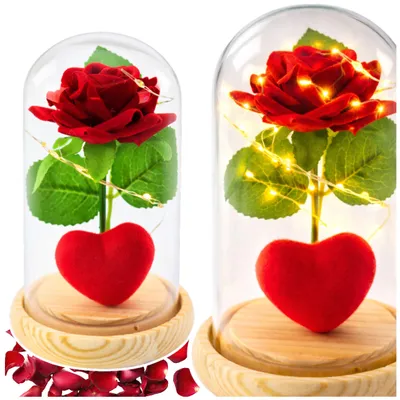 Produktbild von Leantoys Ewige Rose in Kuppel mit LED-Beleuchtung Rot mit Herz 14x8cm