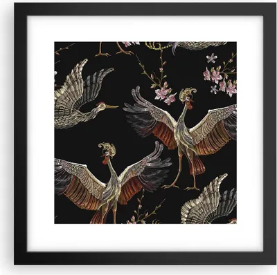 Produktbild von Gerahmtes Poster - Schwarzer Rahmen - Asiatisch Vögel Verziert - 30x30 cm - Wand Bild - Wanddeko - Wandbilder - Kunstposter - Wandposter - Bilderrahmen - Bilder - Kunstdruck - P2BAC30x30-4556
