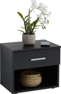 Produktbild von Nachttisch Nachtschrank Nachtkommode MARY schwarz, 42 x 38 x 30 cm, mit Schublade und offenem Fach