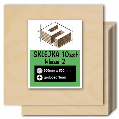 Zdjęcie produktu dla 10x Sklejka brzozowa 500 × 500 × 8 mm, klasa 2/2 - laser, CNC, grawerowanie, modelarstwo i DIY