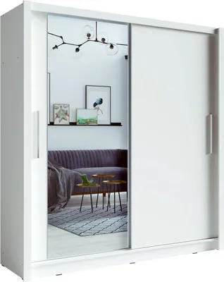 Image de Armoire 2 portes coulissantes avec miroir 205 cm - blanc - Collection OZZULA
