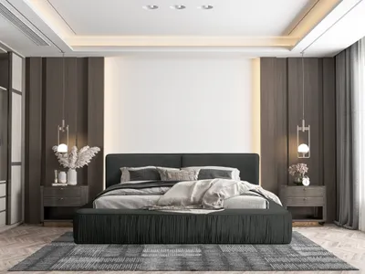 Produktbild von Polsterbett Doppelbett LEXIE 160x200cm Komplettset in Stoff Riviera Anthrazit