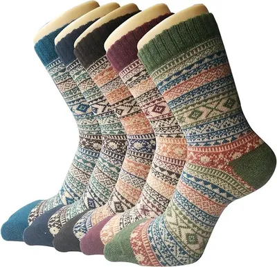 Produktbild von 5 Paar Wollsocken für Damen, Langanhaltend Warm, Sportsocken Atmungsaktiv Arbeitssocken Outdoor Wandersocken, Thermosocken Dick Wintersocken Damen Geschenke