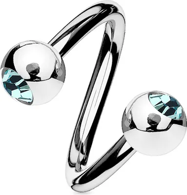 Produktbild von viva-adorno Lippenpiercing Chirurgenstahl Labret Spirale Twister Kristall Doppelkugel verschiedene Farben und Größen Z336,Aqua