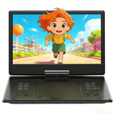 Obrázek produktu pro 15,7" přenosný DVD přehrávač s 14,1" HD výklopným displejem, výdrží baterie 6 hodin, bez regionálního omezení, podporuje více formátů/SD/USB, připojení k TV/projektoru