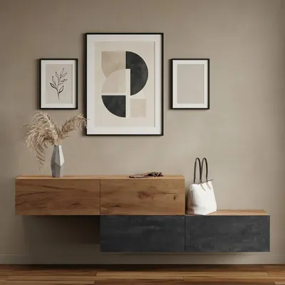Produktbild von Planetmöbel Flur Möbel Garderobe Hängeschrank 2x 140 cm gold eiche / schwarz charcoal - gold eiche, Wandgarderobe hängend oder stehend