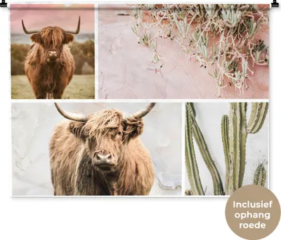 Produktbild von MuchoWow® Wandteppich Wandbehang Schottisches Hochlandrind - Tiere - Pastell 120x90 cm Tapisserie Dekoration Wandtuch - Wohnen - Aufhänger für die Wand
