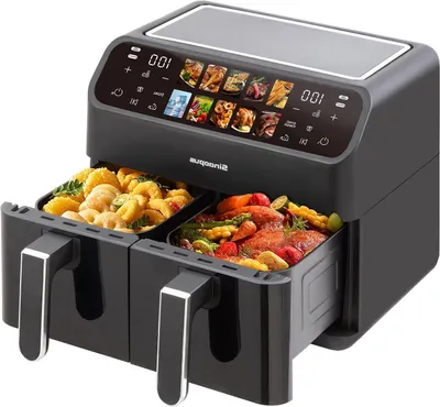 Immagine prodotto di Friggitrice ad aria a doppia camera - Friggitrice ad aria XXL - Cottura sana - Due cestelli da 9 litri - 2000 Watt - Nera