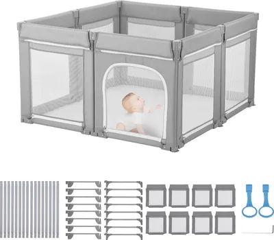 Produktbild von VEVOR Baby Laufstall, 120 x 120 cm, Spielstall, Spielplatz mit Reißverschlusstür und weichem, atmungsaktivem Netz, lückenloses Aktivitätszentrum für Kleinkinder von 6–24 Monaten