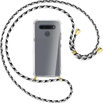 Produktbild von Handykette Backcover-Schutzhülle mit Band (Metall goldfarben) für LG K41S LM-K410 - schwarz/grau/weiß