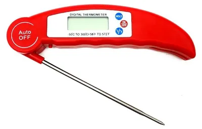 Produktbild von 2 Stück BBQ Thermometer Faltbare Digitale Fleischthermometer Lebensmittel Ofenthermometer Milch Wasser Öl Flüssigkeit Sonde Küche Werkzeuge Auto Abschaltung rot