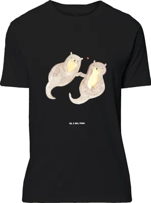 Produktbild von Mr. & Mrs. Panda Größe L T-Shirt Otter Hände halten - Schwarz - Geschenk, Liebe, Shirt, Seeotter, Tshirt, Verliebt, glücklich, mit Spruch, Paar