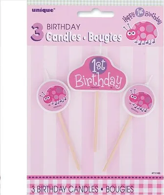 Produktbild von Geburtstagskerzen für den 1. Geburtstag eines Mädchens, 3 Stück als Party Deko