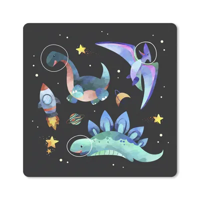 Produktbild von MuchoWow® Mauspad Mousepad Dinosaurier - Rakete - Kinder - Mädchen - Kinder - Kinder 30x30 cm - Mousepads - Maus Mat - Pad - Mausunterlage - Gaming