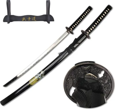 Image de Épée japonaise Samurai Katana | Épée décorative fabriquée à la main en acier au carbone avec support en bois comme CADEAU 7KM9-410B