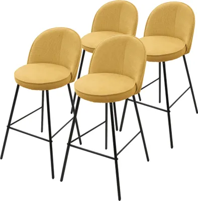 Produktbild von ML-Design Barhocker 4er Set Senf Stoffbezug 75 cm hoch Gepolsterte Barstühle mit Metallgestell Rückenlehne & Fußstütze Küchenstühle Bistrohocker