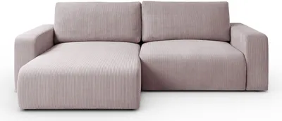A light pink corduroy sectional sofa.