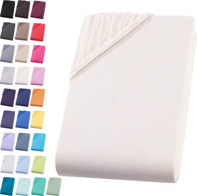 Produktbild von Jersey Spannbettlaken 90-100x200 cm Spannbettuch 100% Baumwolle Bettlaken, Natur Beige