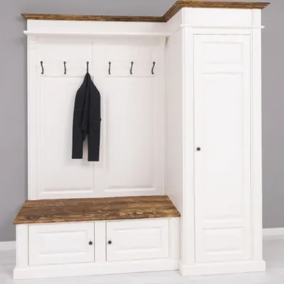 Produktbild von Casa Padrino Landhausstil Garderobenschrank Weiß / Braun 205 x 65 x H. 210 cm - Massivholz Garderobe - Flur Schrank - Garderoben Möbel - Massivholz Möbel - Landhausstil Möbel