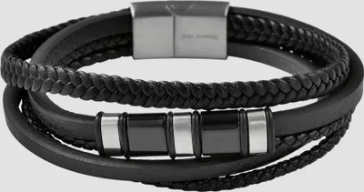 Produktbild von Akzent Armband aus Kunstleder mit Edelstahlelementen, schwarz/silberfarben