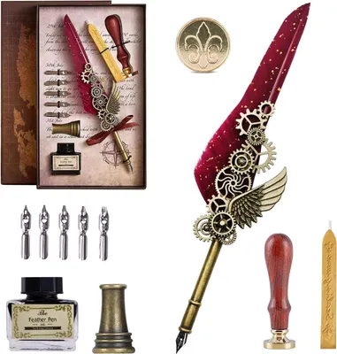 Produktbild von Kalligrafieset mit antiker Dip-Pen und Tinte - Komplettes Tinten-Set für Anfänger und Briefpapier
