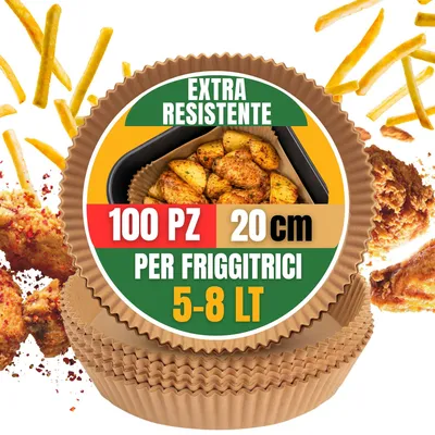 Zdjęcie produktu dla Papier do frytkownicy bezolejowej, okrągły, o wymiarach 20 x 20 cm, 100 sztuk, do użytku w kuchni
