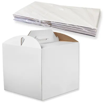 Produktbild von KAPAK 25er Tortenkarton Weiß 30x30x25 cm mit Griff - 5 Folienpack à 25 Stück